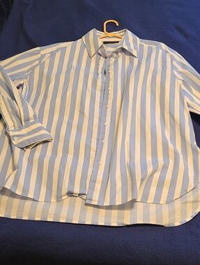 Lane Bryant Long  Sleeve Button-Down Stripe Shirt - Blue/White Sz 14/16